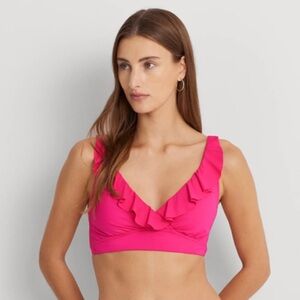 Lauren Ralph Lauren pink ruffle bikini swim top